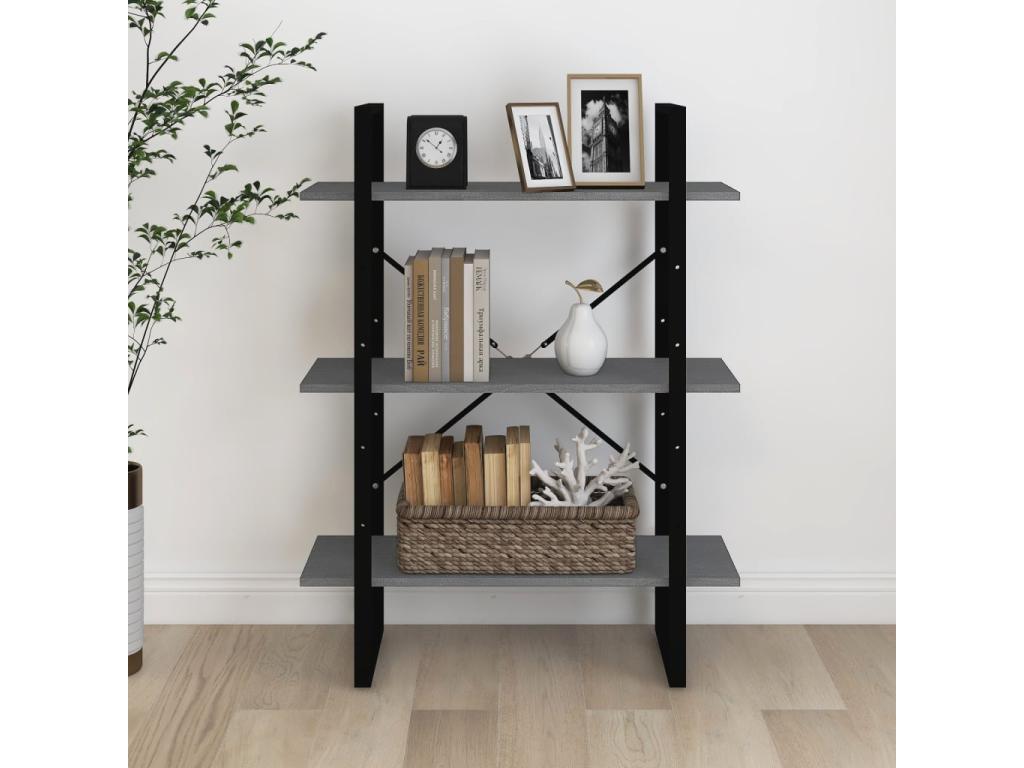 Gray Pine Wood Bookcase, 80 x 30 x 105 cm