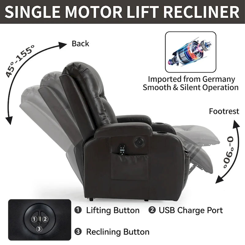 Heavy Duty Power Lift Recliner Chair for Elderly with Massage and Lumbar Heating
