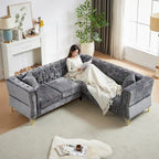 81.5  Chesterfield Chenille L-Shaped Corner Sectional Sofa with Tufted Backrest