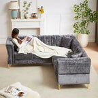 81.5  Chesterfield Chenille L-Shaped Corner Sectional Sofa with Tufted Backrest