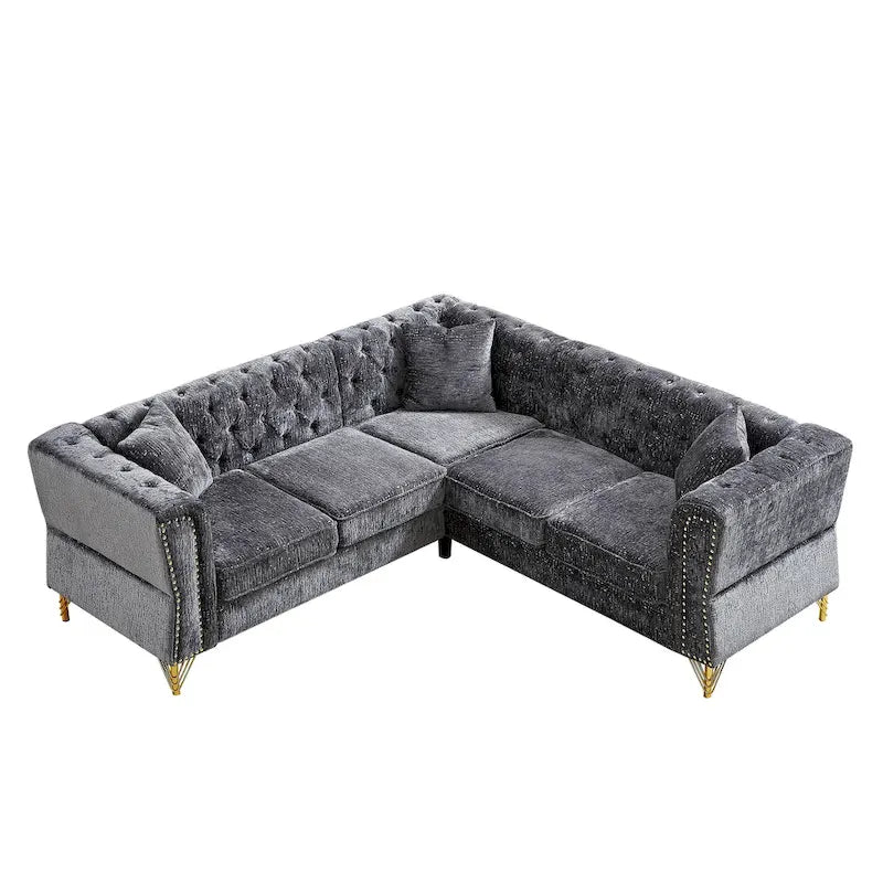 81.5  Chesterfield Chenille L-Shaped Corner Sectional Sofa with Tufted Backrest