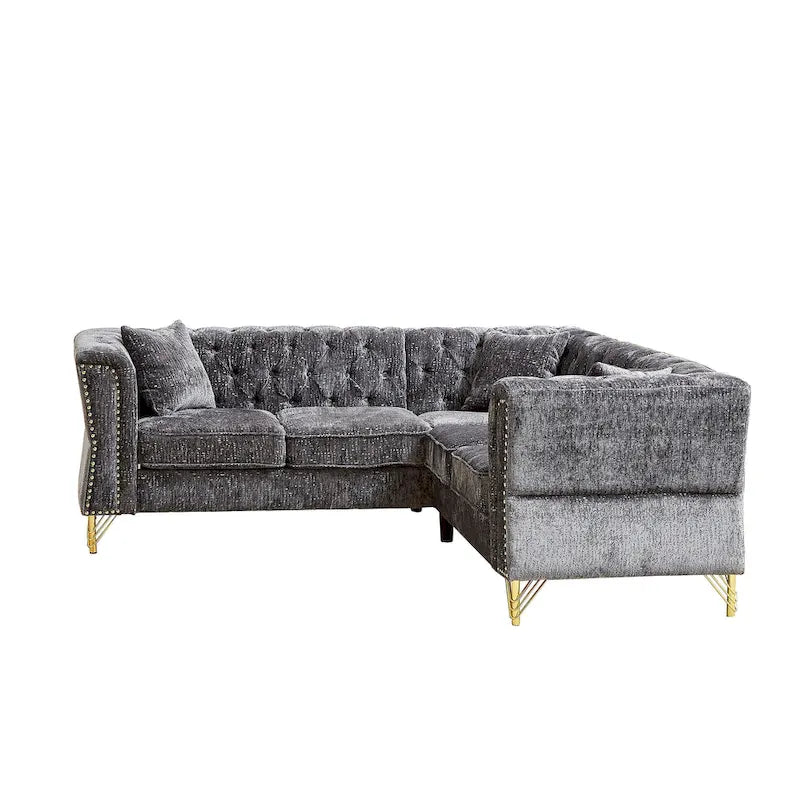 81.5  Chesterfield Chenille L-Shaped Corner Sectional Sofa with Tufted Backrest