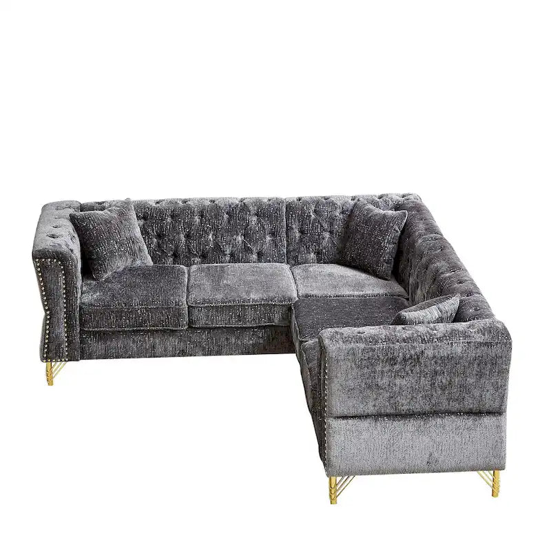 81.5  Chesterfield Chenille L-Shaped Corner Sectional Sofa with Tufted Backrest