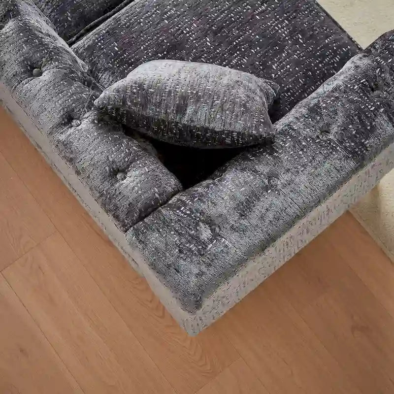 81.5  Chesterfield Chenille L-Shaped Corner Sectional Sofa with Tufted Backrest
