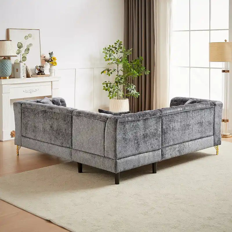 81.5  Chesterfield Chenille L-Shaped Corner Sectional Sofa with Tufted Backrest