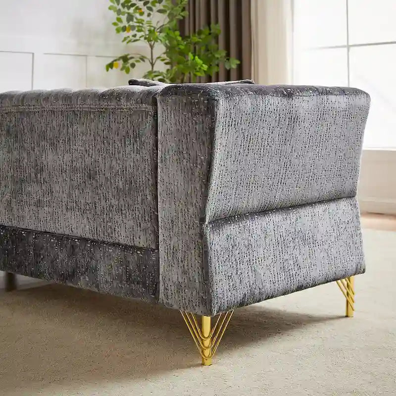 81.5  Chesterfield Chenille L-Shaped Corner Sectional Sofa with Tufted Backrest