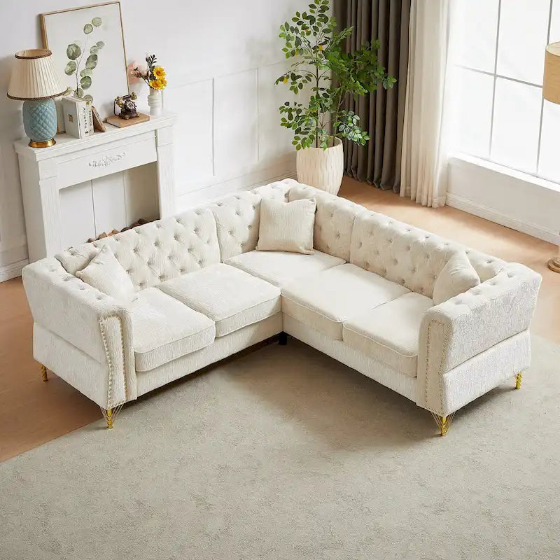 81.5  Chesterfield Chenille L-Shaped Corner Sectional Sofa with Tufted Backrest