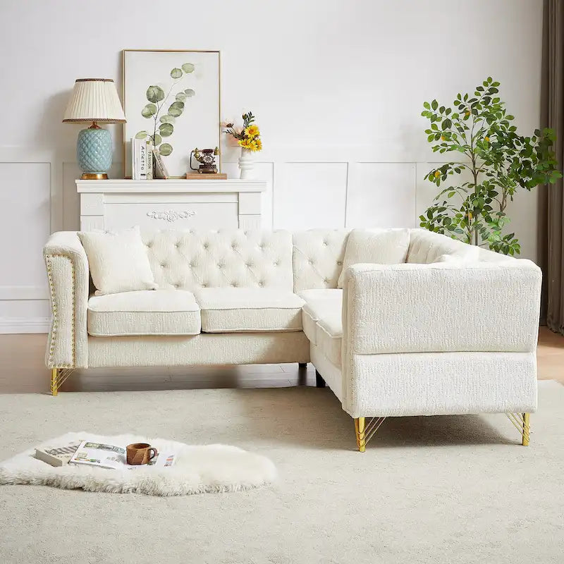 81.5  Chesterfield Chenille L-Shaped Corner Sectional Sofa with Tufted Backrest