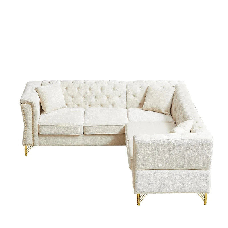 81.5  Chesterfield Chenille L-Shaped Corner Sectional Sofa with Tufted Backrest