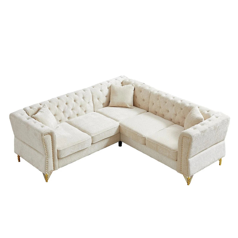 81.5  Chesterfield Chenille L-Shaped Corner Sectional Sofa with Tufted Backrest