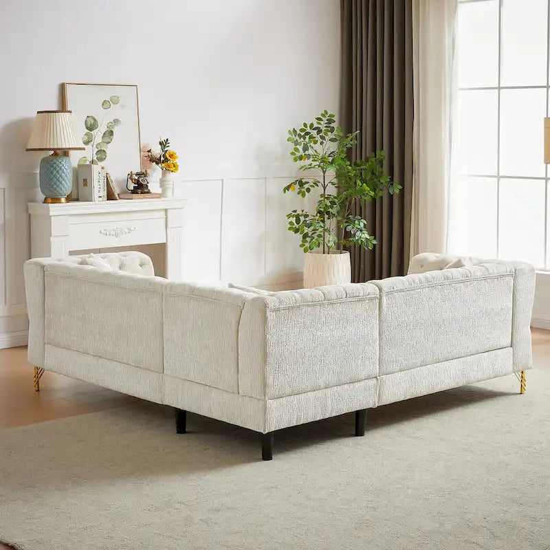 81.5  Chesterfield Chenille L-Shaped Corner Sectional Sofa with Tufted Backrest