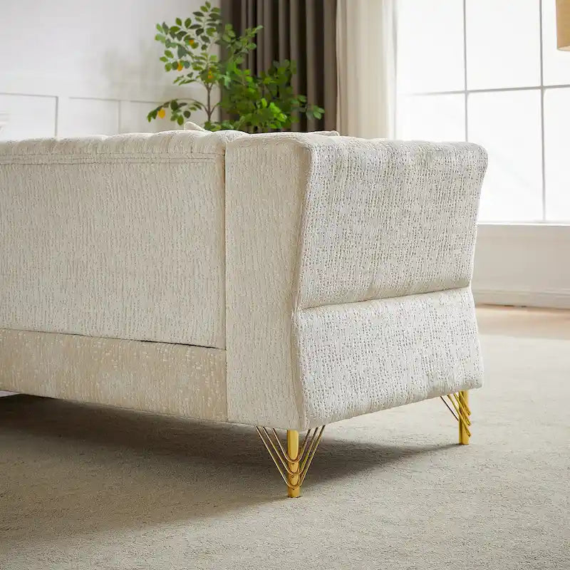 81.5  Chesterfield Chenille L-Shaped Corner Sectional Sofa with Tufted Backrest