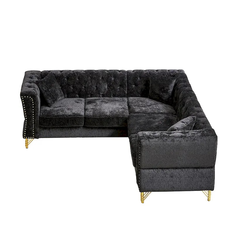 81.5  Chesterfield Chenille L-Shaped Corner Sectional Sofa with Tufted Backrest