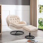 Beige Modern 31.7  Swivel Accent Chair with Ottoman
