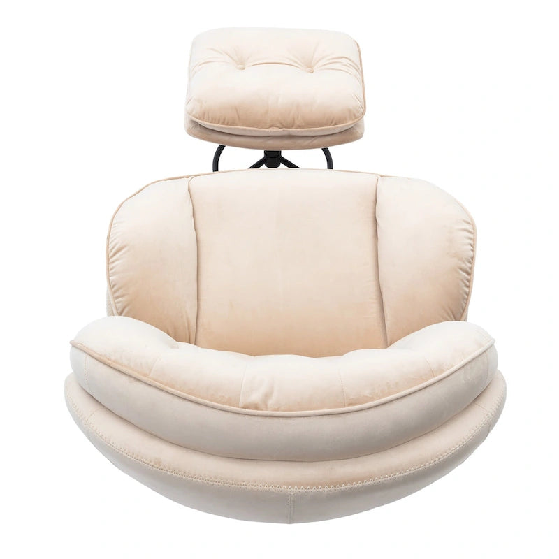 Beige Modern 31.7  Swivel Accent Chair with Ottoman