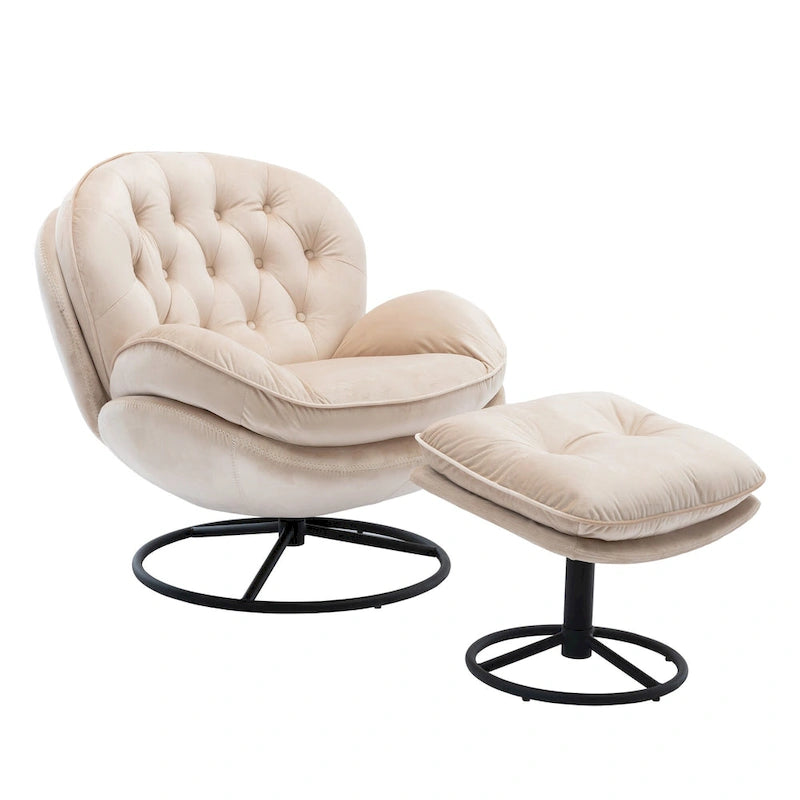 Beige Modern 31.7  Swivel Accent Chair with Ottoman
