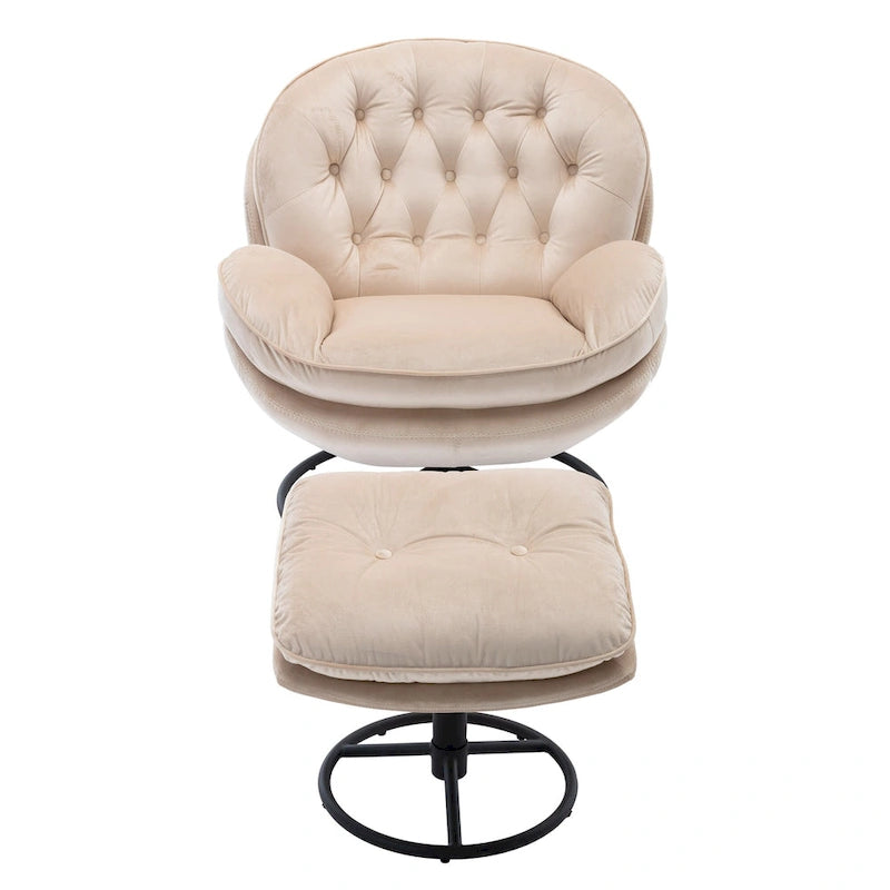 Beige Modern 31.7  Swivel Accent Chair with Ottoman