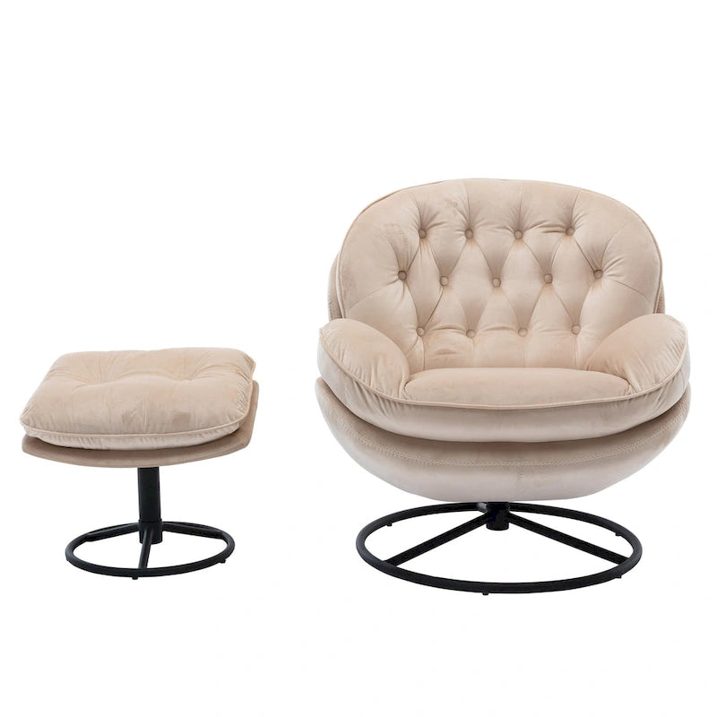 Beige Modern 31.7  Swivel Accent Chair with Ottoman