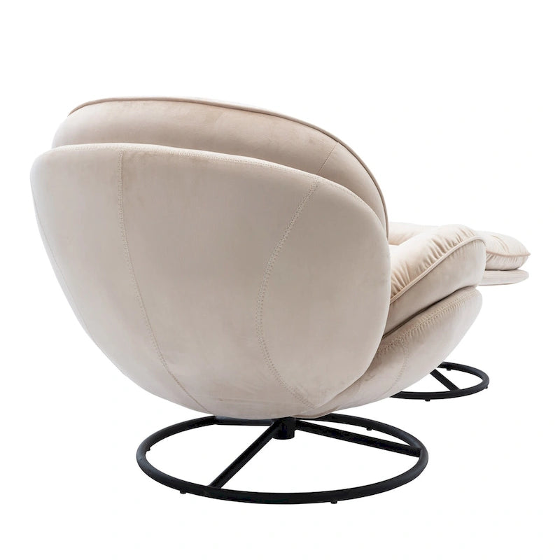Beige Modern 31.7  Swivel Accent Chair with Ottoman