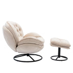 Beige Modern 31.7  Swivel Accent Chair with Ottoman