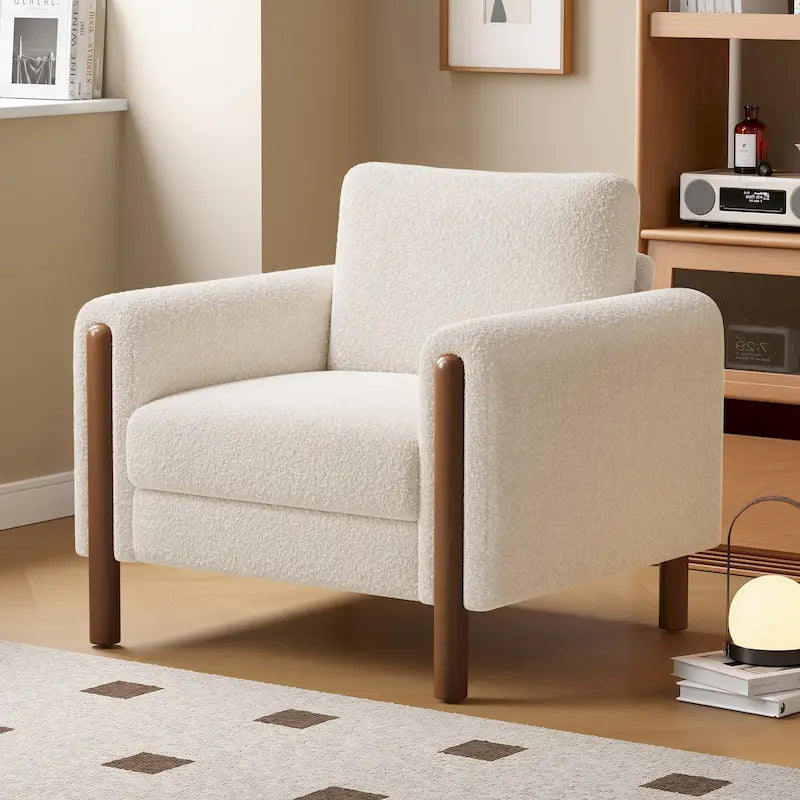 White 33.5  Upholstered Accent Chair with Walnut Legs