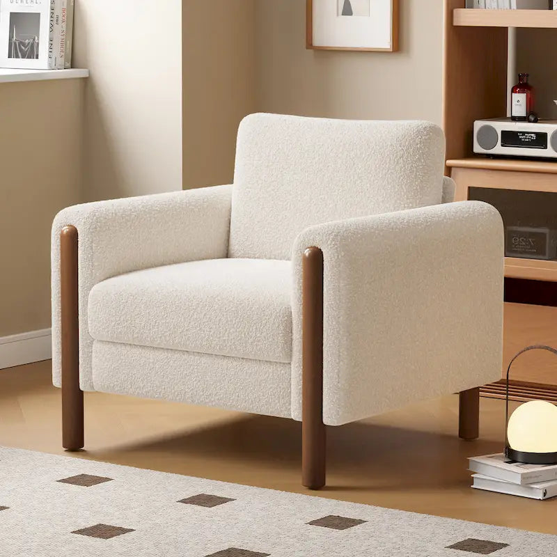 White 33.5  Upholstered Accent Chair with Walnut Legs