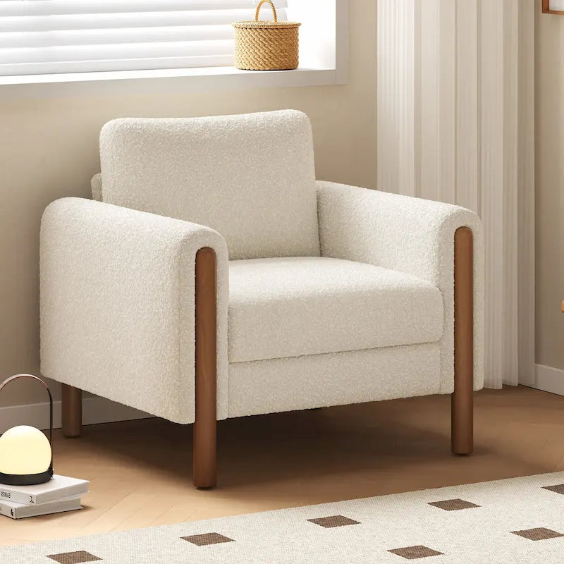 White 33.5  Upholstered Accent Chair with Walnut Legs