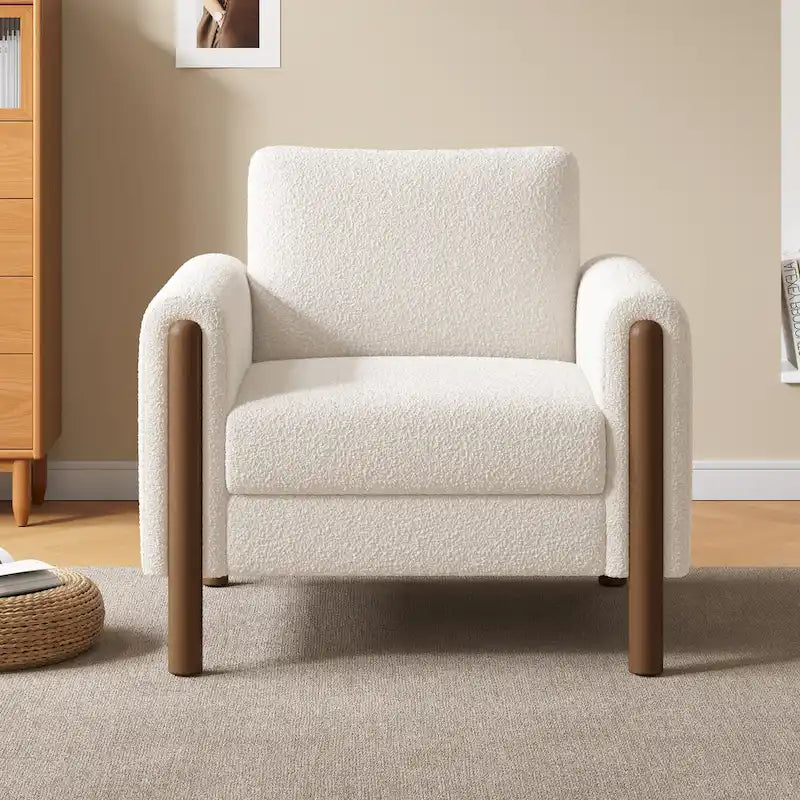 White 33.5  Upholstered Accent Chair with Walnut Legs