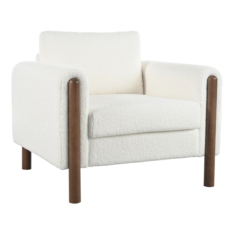 White 33.5  Upholstered Accent Chair with Walnut Legs