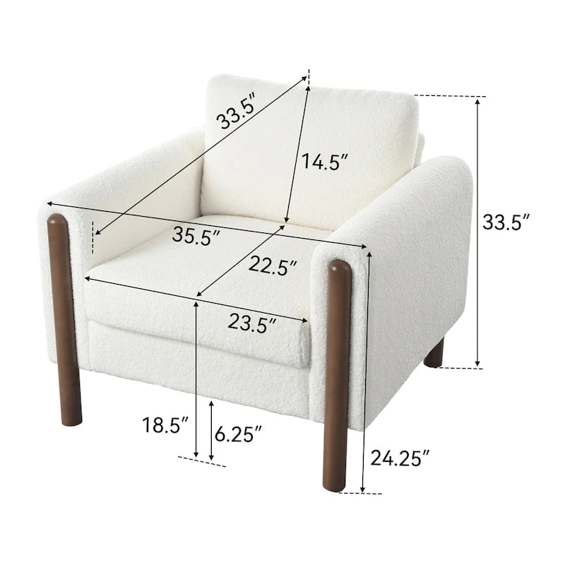 White 33.5  Upholstered Accent Chair with Walnut Legs