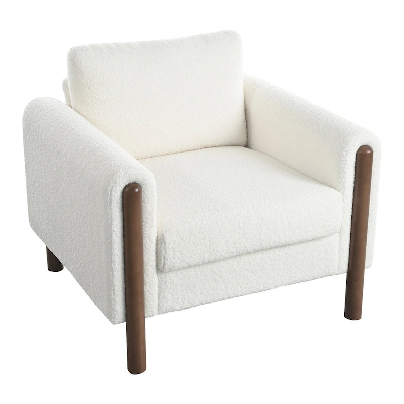 White 33.5  Upholstered Accent Chair with Walnut Legs