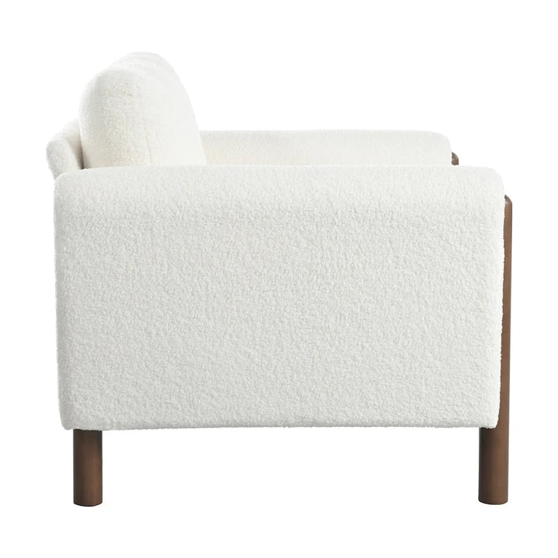 White 33.5  Upholstered Accent Chair with Walnut Legs