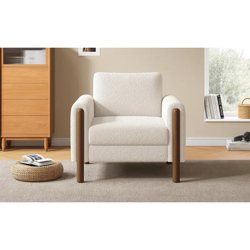White 33.5  Upholstered Accent Chair with Walnut Legs