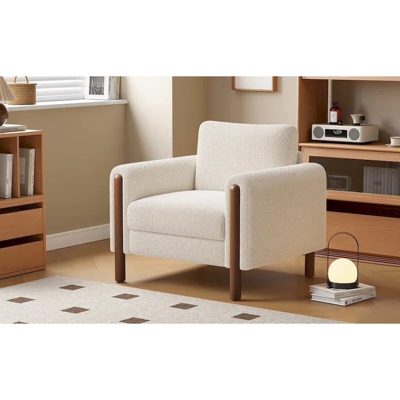 White 33.5  Upholstered Accent Chair with Walnut Legs