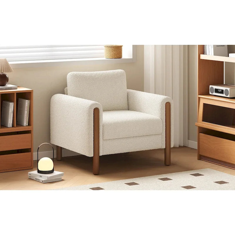 White 33.5  Upholstered Accent Chair with Walnut Legs