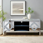 59  TV Stand with Diamond-Shaped Mirror Doors and Storage for TVs Up to 65