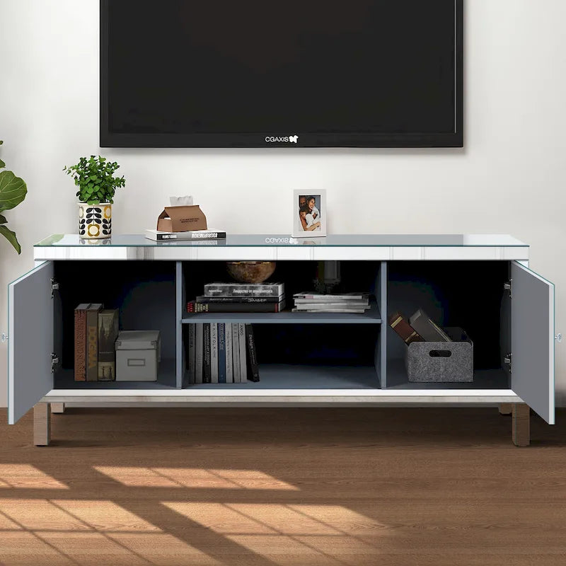 59  TV Stand with Diamond-Shaped Mirror Doors and Storage for TVs Up to 65