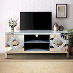 59  TV Stand with Diamond-Shaped Mirror Doors and Storage for TVs Up to 65
