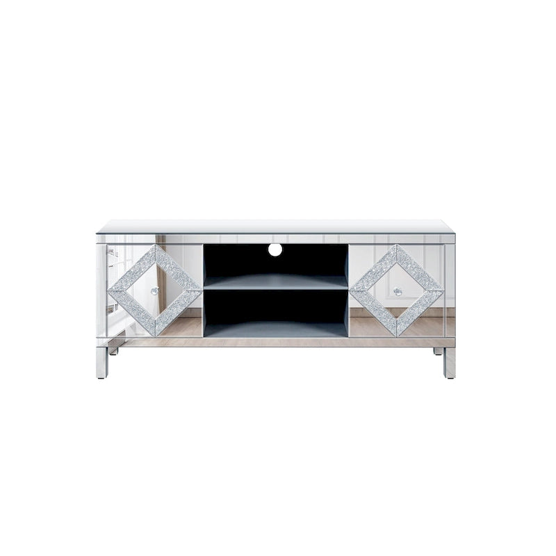 59  TV Stand with Diamond-Shaped Mirror Doors and Storage for TVs Up to 65