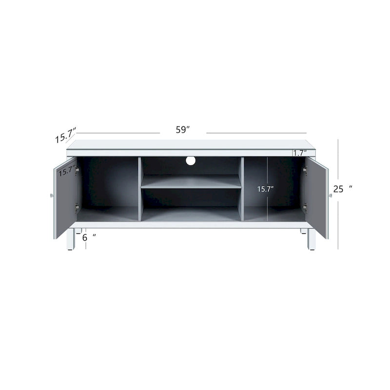59  TV Stand with Diamond-Shaped Mirror Doors and Storage for TVs Up to 65