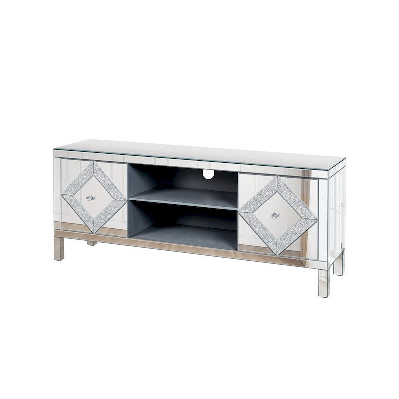 59  TV Stand with Diamond-Shaped Mirror Doors and Storage for TVs Up to 65