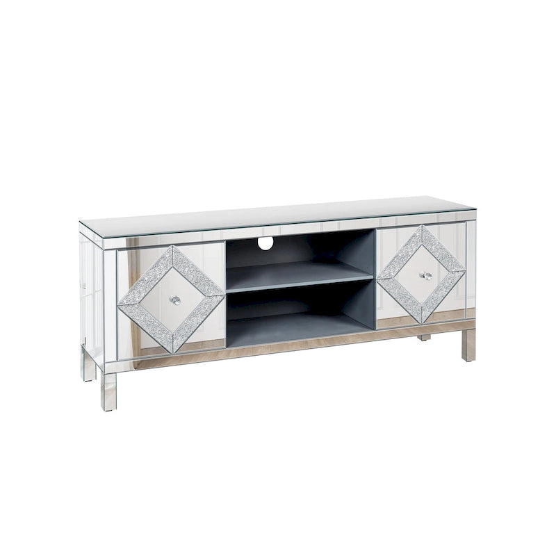 59  TV Stand with Diamond-Shaped Mirror Doors and Storage for TVs Up to 65