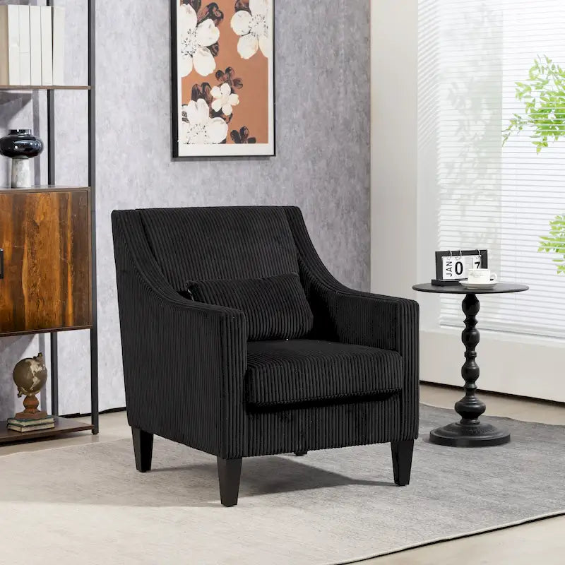 Black Modern 26.8  Arm Chair with Rubber Wood Legs