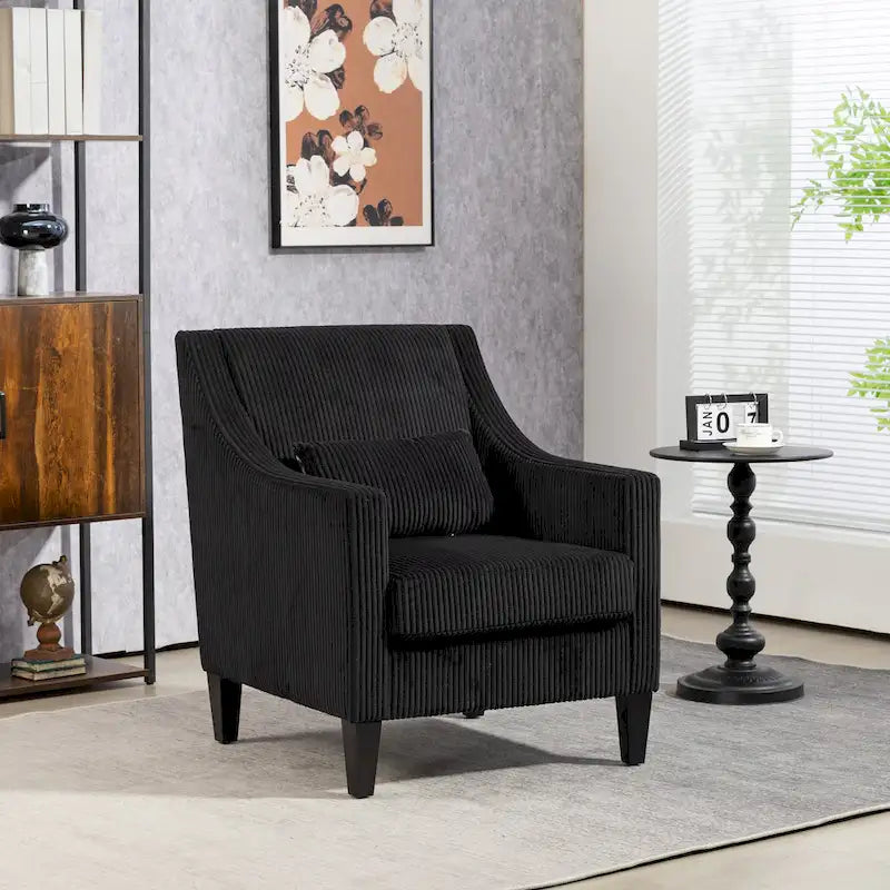 Black Modern 26.8  Arm Chair with Rubber Wood Legs