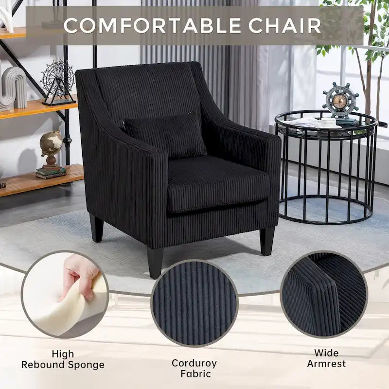 Black Modern 26.8  Arm Chair with Rubber Wood Legs