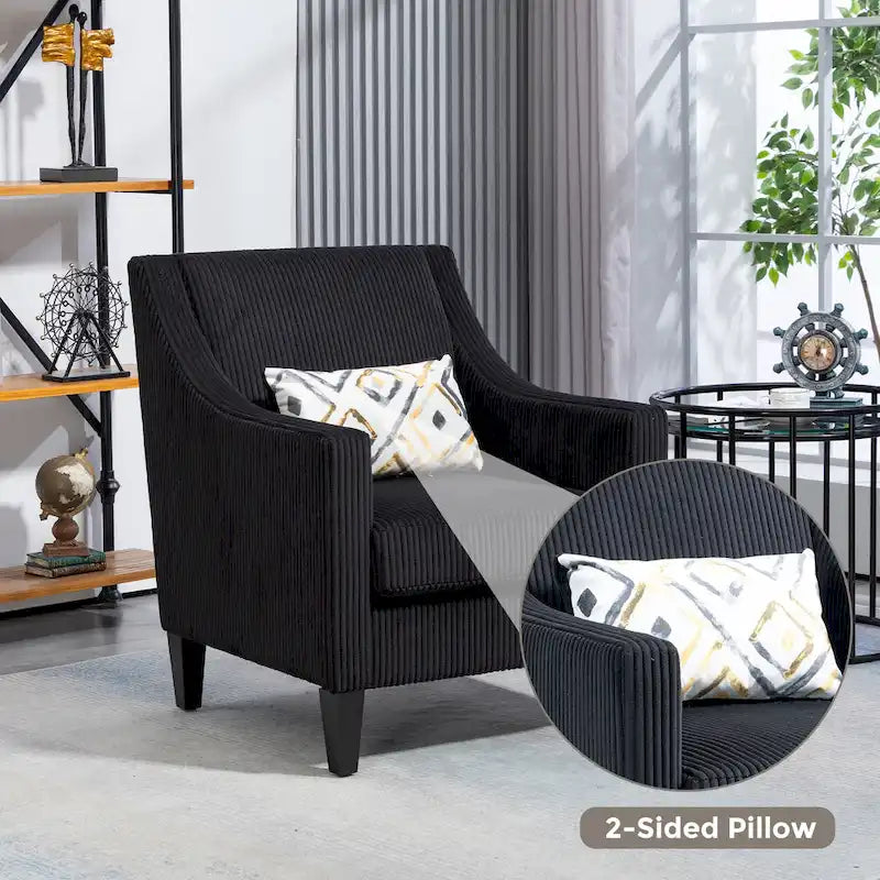 Black Modern 26.8  Arm Chair with Rubber Wood Legs