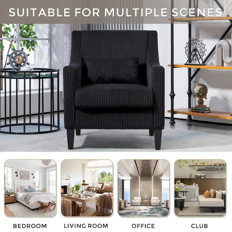Black Modern 26.8  Arm Chair with Rubber Wood Legs