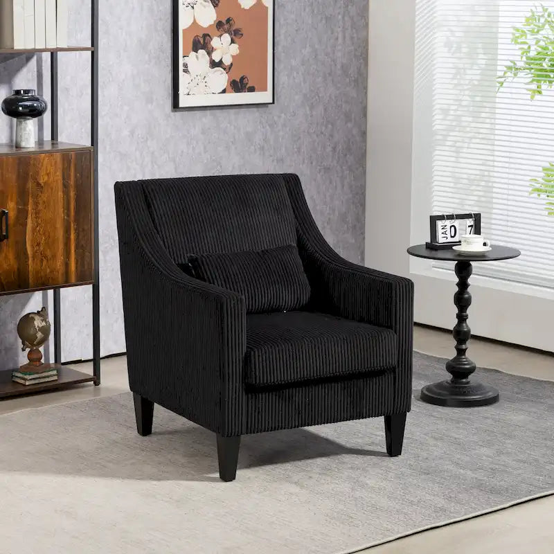 Black Modern 26.8  Arm Chair with Rubber Wood Legs