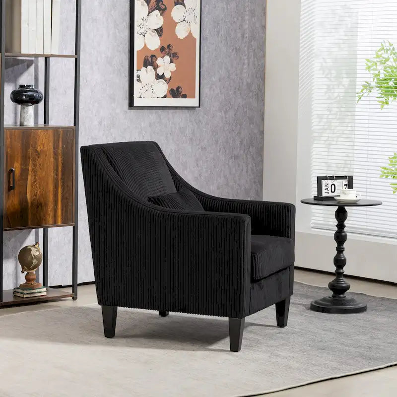 Black Modern 26.8  Arm Chair with Rubber Wood Legs