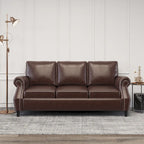 80  Modern Faux Leather 3-Seater Sofa with Birch Legs and Nailheads
